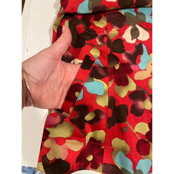 Ann Trinity Women's Red Floral Denim Jacket Colorful Artsy Size Medium - Picture 11 of 12